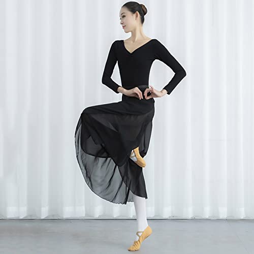 Newwyt Falda de Baile de Gasa para Mujer Falda de Baile Larga para niñas Falda clásica de Ballet Falda de Baile Skate Over Bufanda Falda Ropa de Baile Fibra de poliéster Negro