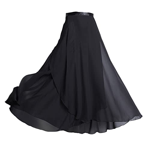 Newwyt Falda de Baile de Gasa para Mujer Falda de Baile Larga para niñas Falda clásica de Ballet Falda de Baile Skate Over Bufanda Falda Ropa de Baile Fibra de poliéster Negro