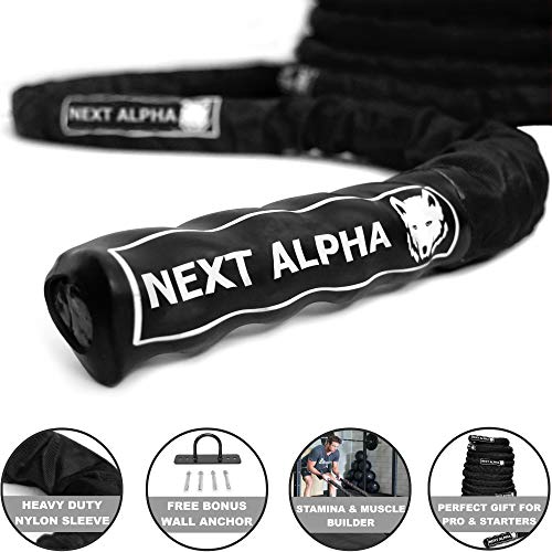 Next Alpha Battle Rope - Cuerde de Batalla - 38mm/50mm, 9m/12m/15m - Funda de Protección - Anclaje a La Pared