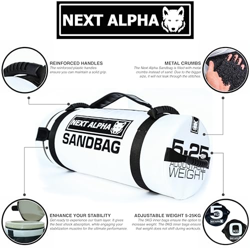 Next Alpha Sandbag – Saco de Arena para Entrenamiento, de Peso Ajustable, de 5 a 25 Kg