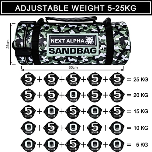 Next Alpha Sandbag – Saco de Arena para Entrenamiento, de Peso Ajustable, de 5 a 25 Kg