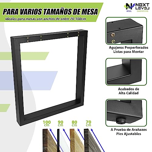 NEXT LEVEL - Patas para Mesas | 65x74cm, Perfil 80x40mm, Metálicas, para Madera y Cristal, Compatible con Anchos de Mesa 70, 80, 90 y 100cm | Patas Mesa Escritorio | Patas Mesa Comedor - PM-004