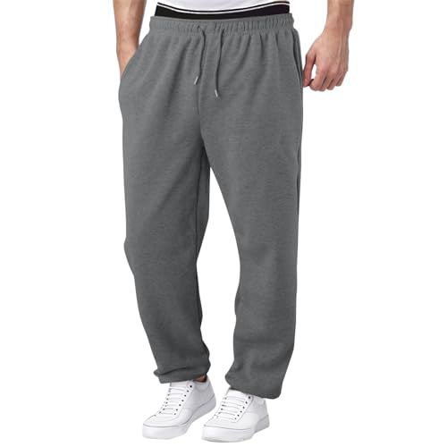 NHNKB Pantalones de chándal para hombre con forro polar, pantalones anchos y rectos, pantalones de jogger, entrenamiento, cintura alta, pantalones de yoga con bolsillos, pantalones cortos para hombre,