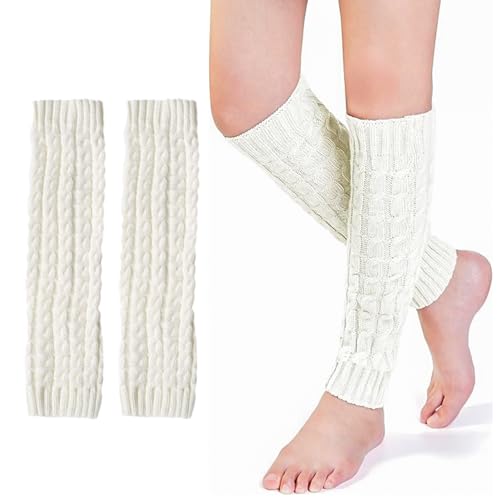 NHYDZSZ Calentadores de Piernas de Punto, Calentadores de Piernas Mujeres, Calentadores de Piernas Cálidos Largos de Invierno, Calcetines Hasta la Rodilla Suave Punto para Otoño e Invierno (Blanco)