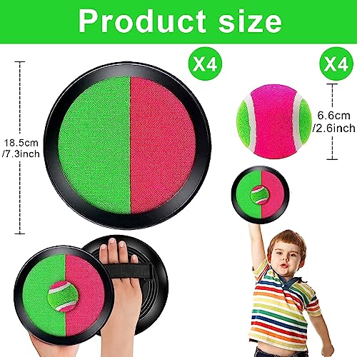 NHYDZSZ Juego de Bolas de Lanzamiento y Captura, Juego de Bolas con 4 Paletas y 4 Pelotas, Juego de Pelotas Velcro, Verde Rojo, Atrapa Juego de Pelota para Fiesta, Exteriores Deportes