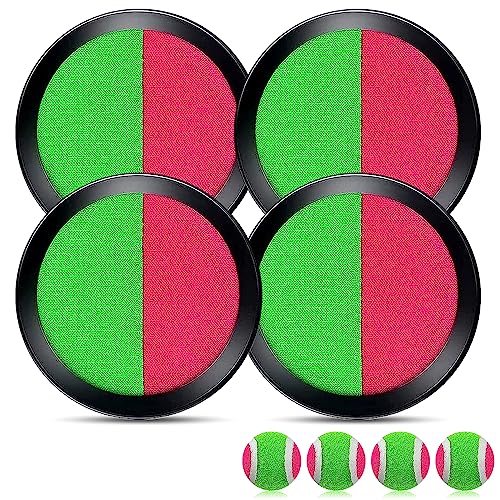 NHYDZSZ Juego de Bolas de Lanzamiento y Captura, Juego de Bolas con 4 Paletas y 4 Pelotas, Juego de Pelotas Velcro, Verde Rojo, Atrapa Juego de Pelota para Fiesta, Exteriores Deportes