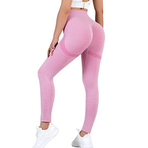 NIBESSER Mallas Deporte Mujer Push Up Leggins Deportivos Mujer de Cintura Alta Pantalones de Yoga Elásticos Ultra Suaves Transpirables para Fitness Correr Yoga Reducir Vientre, Largas- Rosa, M