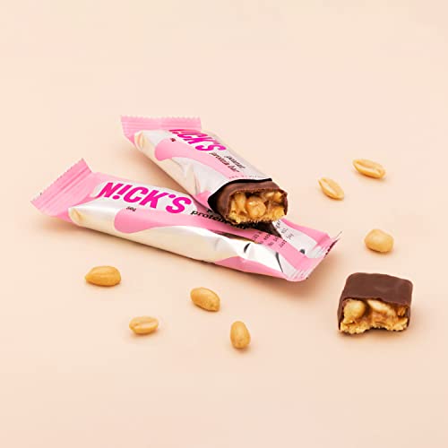 NICKS Barrita Proteinas Keto Cacahuetes | 15g Proteína | 183 Calorías | Low Carb Protein Bar Chocolate Snacks Sin Azúcares Añadidos Sin Gluten (12 Barras Proteicas x 50g)