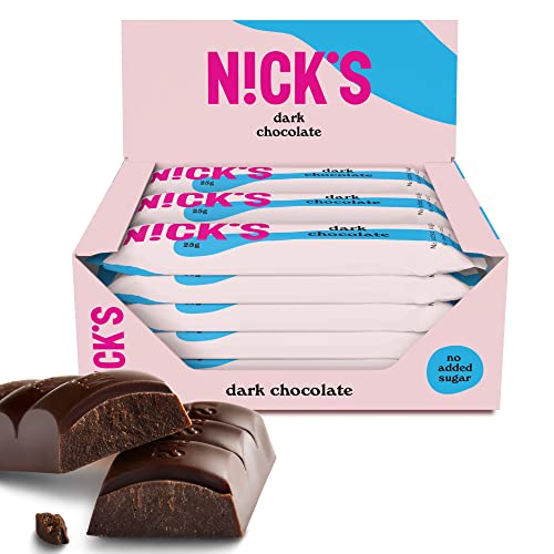 NICKS Chocolate Negro Vegan Barrita Keto Sin Azúcar Añadido Low Carb Snacks Sin Gluten (Dark chocolate bars 15x25g)