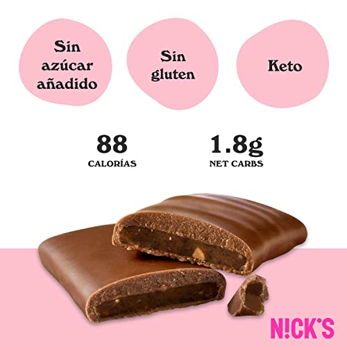 NICKS Crunchy Caramel Barritas Keto Chocolate Caramelo Almendra 88 Calorías,1.8 Carbohidratos Netos, Sin Azúcar Añadida Low Carb Dulces Chocolatinas Sin Gluten (21x28g)