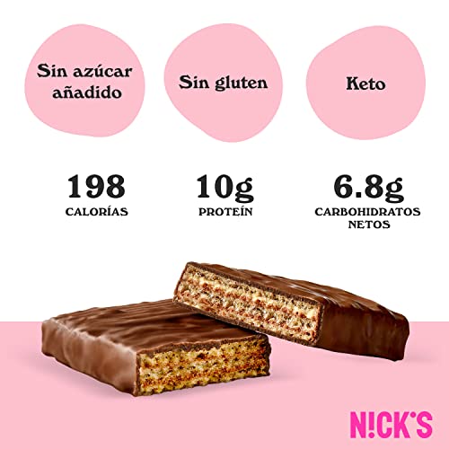 NICKS Protein wafer Chocolate | 25% Proteína | 198 calorías | Barritas Proteicas Oblea Sin Azúcar Añadido Low Carb Snack Bar Sin Gluten (9x40g)