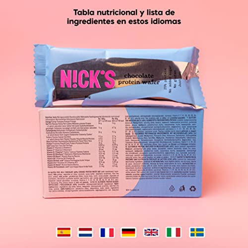 NICKS Protein wafer Chocolate | 25% Proteína | 198 calorías | Barritas Proteicas Oblea Sin Azúcar Añadido Low Carb Snack Bar Sin Gluten (9x40g)