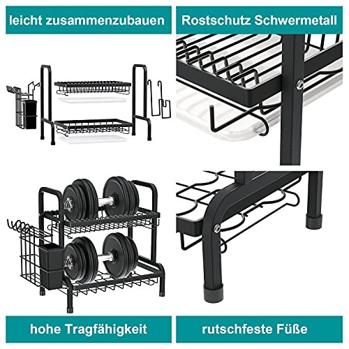 niffgaff Escurridores de Platos con Bandeja de Goteo, Estante Grande de 2 Niveles con Tabla de Drenaje y Cubiertos/Soporte para Tabla de Cortar sobre el Fregadero, Estante para Secadora de Platos