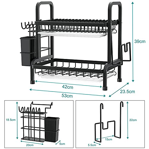niffgaff Escurridores de Platos con Bandeja de Goteo, Estante Grande de 2 Niveles con Tabla de Drenaje y Cubiertos/Soporte para Tabla de Cortar sobre el Fregadero, Estante para Secadora de Platos