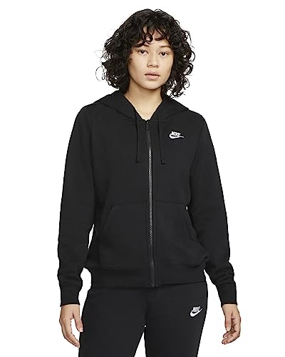 NIKE DQ5471-010 W NSW Club FLC FZ Hoodie STD Sweatshirt Mujer Blanco Negro Tamaño M