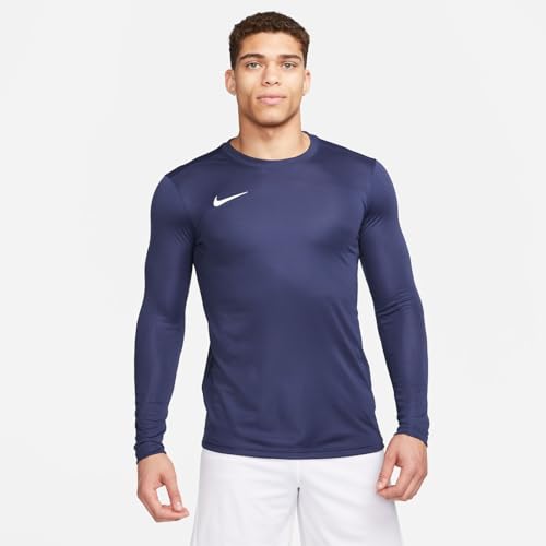 NIKE Hombre Camiseta de Manga Corta, Midnight Navy/White, L