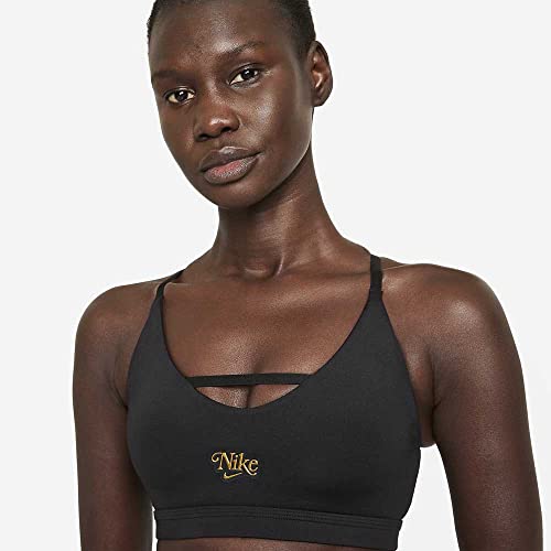 NIKE Indy Strappy Sujetador Deportivo, Negro y Dorado, S para Mujer