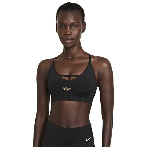 NIKE Indy Strappy Sujetador Deportivo, Negro y Dorado, S para Mujer