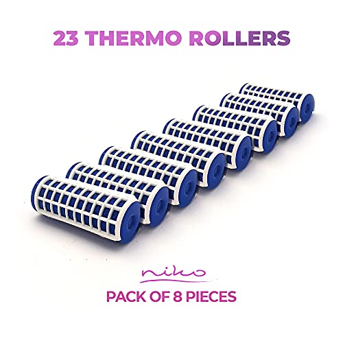 NIKO - Rodillos térmicos de cerámica, rizadores de pelo con calor, herramienta de peinado para peluquería, barbería o uso doméstico, color azul, 23 mm