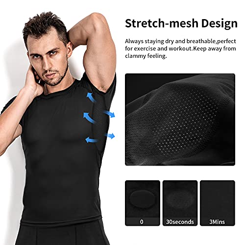 Niksa 3 Piezas Camiseta Compresión Hombre,Deportiva para Hombre Amiseta de Manga Corta Camiseta Entrenamiento Hombre Diseño de Malla Transpirable Secado rápido para Gym,Negro+Gris+Azul Marino,Tamaño L