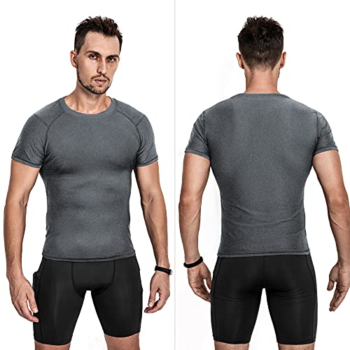 Niksa Camisetas de compresión para hombre, paquete de 3/5, camisetas de compresión atléticas de manga corta para entrenamiento fresco y seco, Negro/Gris/Blanco Paquete de 3, Small