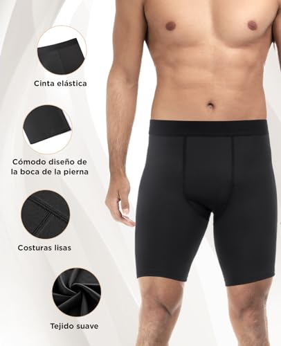 Niksa Mallas Cortas Running Hombre Pantalones Cortos de Compresión para Deporte, Fitness, Gym Negro Medium