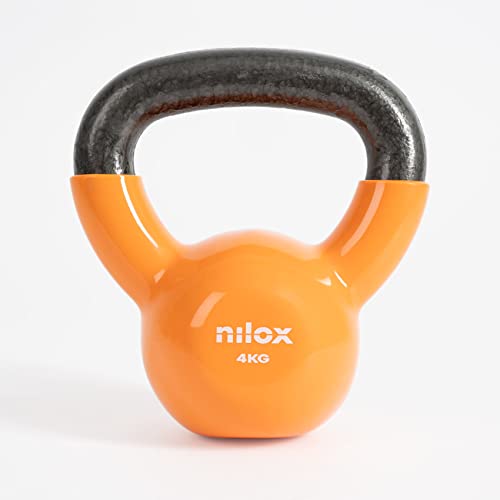 Nilox, Pesas rusas de 4 kg, peso gimnasio y para entrenamiento en casa, pesas rusas con mango cómodo y base plana antirrodamiento, entrenamiento en casa, peso fijo 4 kg, interior de hierro fundido