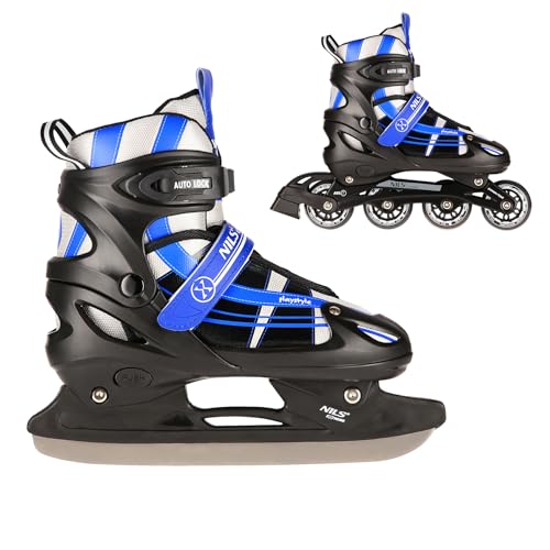 Nils Extreme Patines en línea 2 en 1 para Hockey sobre Hielo Chaska, Color: Azul Oscuro, Talla: L (39-42)