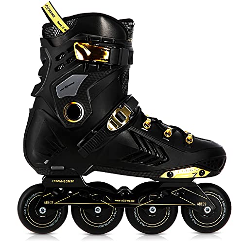 Nils Extreme Patines en línea para hombre y mujer – Patines en línea – rodamientos ABEC9 – Patines en línea – Ruedas de 85 A – Patinaje 43 – Negro y Oro – NA20002