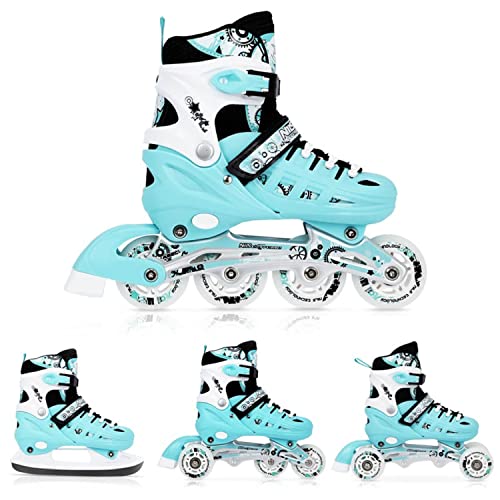 Nils NH10905 - Patines de Hielo 4 en 1 Ajustables para Hockey para niñas y niños y Mujeres (Azul, L (39-42))