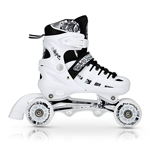 Nils Twinkle ABEC7 - Juego de Patines en línea (4 en 1, con Luces LED, Tallas 31-34, Ajustables), Color Blanco