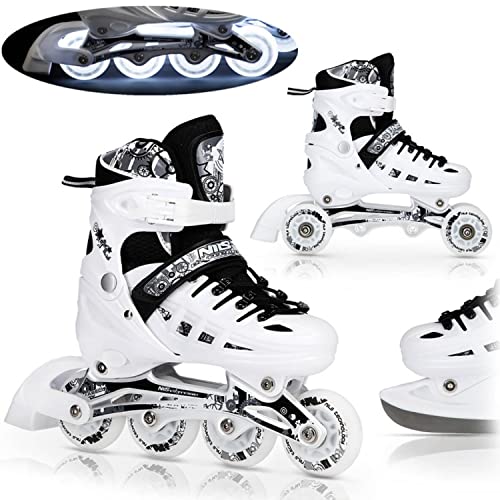 Nils Twinkle ABEC7 - Juego de Patines en línea (4 en 1, con Luces LED, Tallas 31-34, Ajustables), Color Blanco