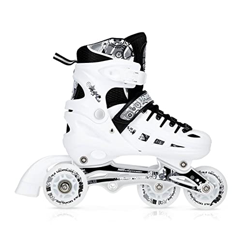 Nils Twinkle ABEC7 - Juego de Patines en línea (4 en 1, con Luces LED, Tallas 31-34, Ajustables), Color Blanco