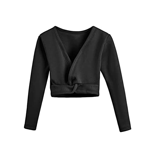 Niñas clásico de Manga Larga Wrap Top Ballet Dance Cardigan Yoga Gimnasia Ropa Deportiva 100 Negro 3-4 años