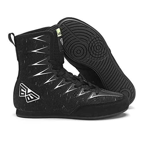 Niños Niñas Botas De Boxeo, Zapatos De Lucha Transpirables Zapatillas De Boxeo Casuales Zapatos Ligeros De Musculación Powerlifting para Niños,Negro,39 EU