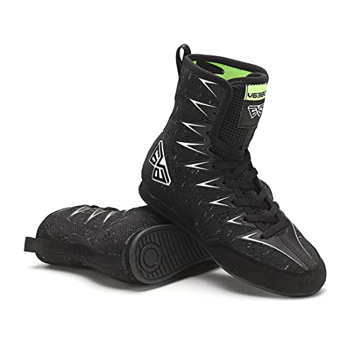 Niños Niñas Botas De Boxeo, Zapatos De Lucha Transpirables Zapatillas De Boxeo Casuales Zapatos Ligeros De Musculación Powerlifting para Niños,Negro,39 EU