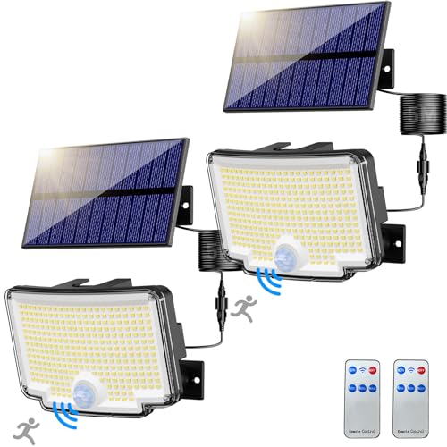 nipify Focos LED Exterior Solares,【310 LED/270°Iluminación】 Foco Solar Exterior 6500K Luz con Sensor de Movimiento IP65 Luces Solares LED Exterior Jardin Con Mando a Distancia para Garajes, Caminos