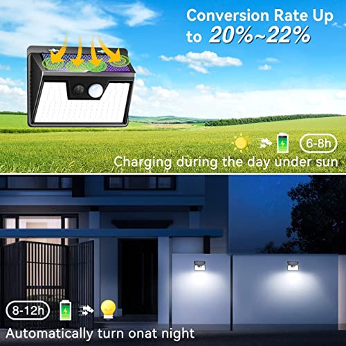 nipify Luces Solares Exterior【4 Paquete/140 LED】 Luz Solar Exterior Con Sensor De Movimiento Luz Solar Exterior Jardin IP65 Impermeable Focos Led Exterior Solares Para Jardín, Garaje, Calle, Patio