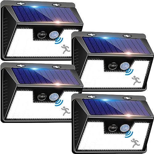 nipify Luces Solares Exterior【4 Paquete/140 LED】 Luz Solar Exterior Con Sensor De Movimiento Luz Solar Exterior Jardin IP65 Impermeable Focos Led Exterior Solares Para Jardín, Garaje, Calle, Patio