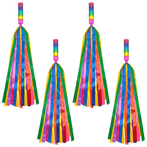 Niuhong 4 Pcs Juguetes Cintas Arco Iris Cinta Arco Iris Mano Serpentinas Anillos Baile Bastón Niños Serpentina Cinta Colorida Arco Iris Actividades Fiesta Jardín Infantes Empuñadura Juego