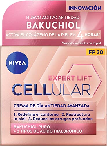 NIVEA Cellular Expert Lift Crema de día Antiedad Avanzada FP30 (1 x 50 ml), crema de día con ácido hialurónico y bakuchiol puro, crema reafirmante, crema antiedad