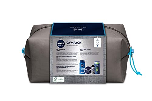 NIVEA MEN Gympack: neceser de regalo con gel de ducha (250 ml), champú (250 ml), desodorante roll on (50 ml) y Crema (75 ml)