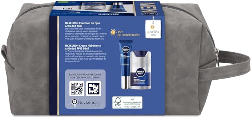 NIVEA MEN Hyaluron Pack Set Regalo Rutina Cuidado Facial Antiedad Hombre, pack de hombre con crema antiedad (1 x 50 ml) y contorno de ojos (1 x 15 ml)