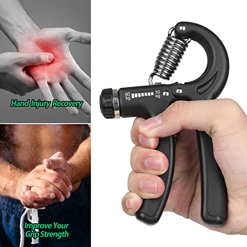 NIYIKOW Hand Grip, Antebrazos Fortalecer, Resistencia Ajustable 10-60kg (22-132Lbs), Fortalecedor de Agarre Antideslizante, Músicos Atletas y Recuperación de Lesiones en la Mano-Negro