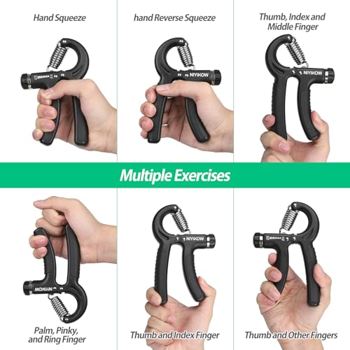 NIYIKOW Hand Grip, Antebrazos Fortalecer, Resistencia Ajustable 10-60kg (22-132Lbs), Fortalecedor de Agarre Antideslizante, Músicos Atletas y Recuperación de Lesiones en la Mano-Negro