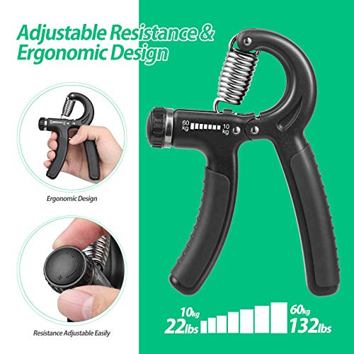 NIYIKOW Hand Grip, Antebrazos Fortalecer, Resistencia Ajustable 10-60kg (22-132Lbs), Fortalecedor de Agarre Antideslizante, Músicos Atletas y Recuperación de Lesiones en la Mano-Negro