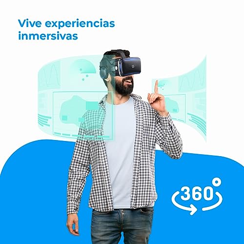 NK Gafas Inteligentes VR con Auriculares - Realidad Virtual 3D con Audio para Smartphone entre 4.7" - 6.53", Ángulo Visión 90-100º, Giro 360º, Objetivo y Pupila Regulable - Negro