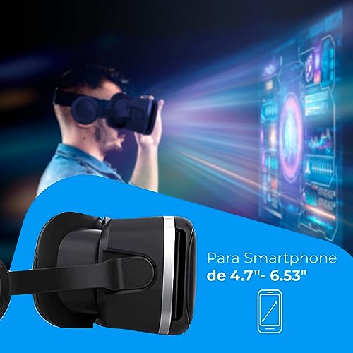 NK Gafas Inteligentes VR con Auriculares - Realidad Virtual 3D con Audio para Smartphone entre 4.7" - 6.53", Ángulo Visión 90-100º, Giro 360º, Objetivo y Pupila Regulable - Negro