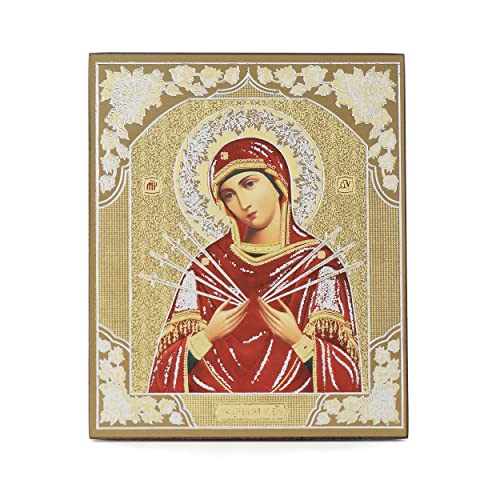 NKlaus Madre de Dios Siete flechas icono de madera 10x12cm cristiano orthodox 11359