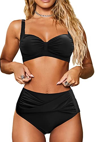 NLAND Conjuntos De Bikini para Mujer Bikini Push-up Acolchado Cintura Alta Torcida Pantalones Cortos De Baño De Barriga Bikini De 2 Piezas Traje De Baño De Playa